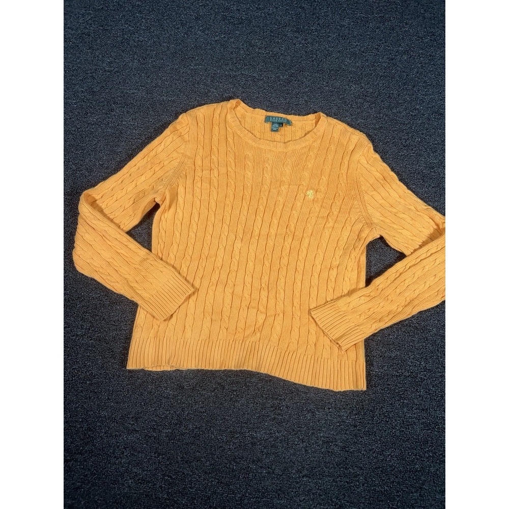 Lauren Ralph Lauren Cable Knit Sweater Women's Small Orange Pullove Pony Preppy